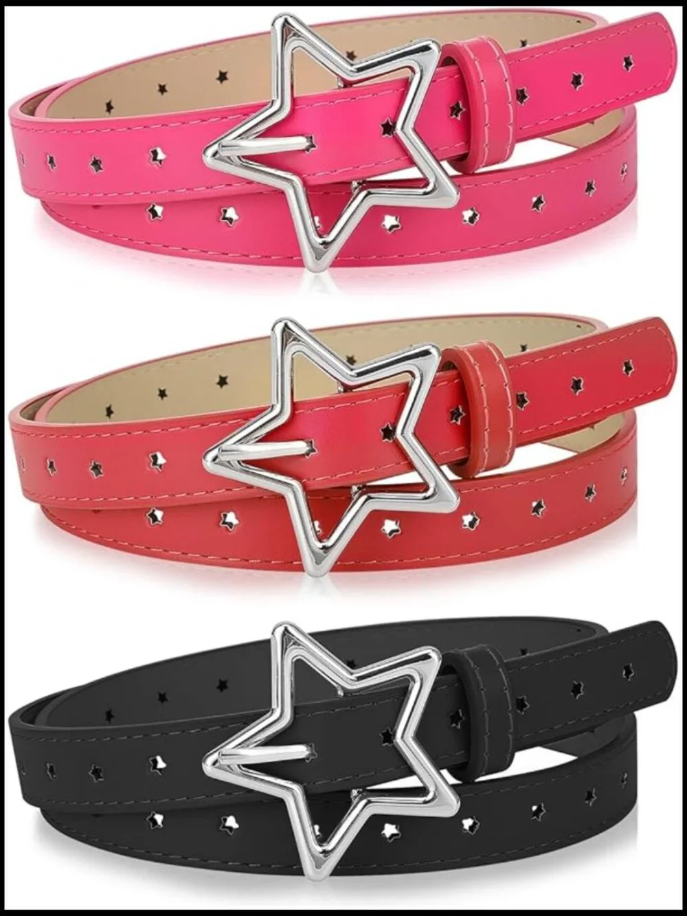 3pc Retro Y2k Star Waist Belt Set Goth Punk Rock Fashion Adjustable Faux Leather